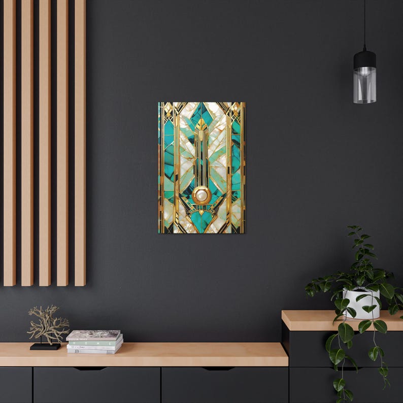 Teal Gold Art Deco Geometric Wall Art Canvas Poster Print Living Room
