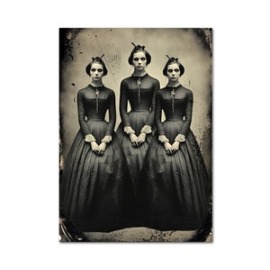 Creepy Photo Sisters Victorian Black Eyed Ghost Women Vintage Horror Digital Print Weird Vintage Photo Art Halloween Download Wall Art