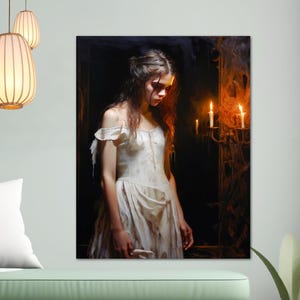 Haunted Painting Print Victorian Dark Academia Canvas Halloween Ghost Wall Art Decor Dark Moody Gothic Large Size Framed Canvas Print