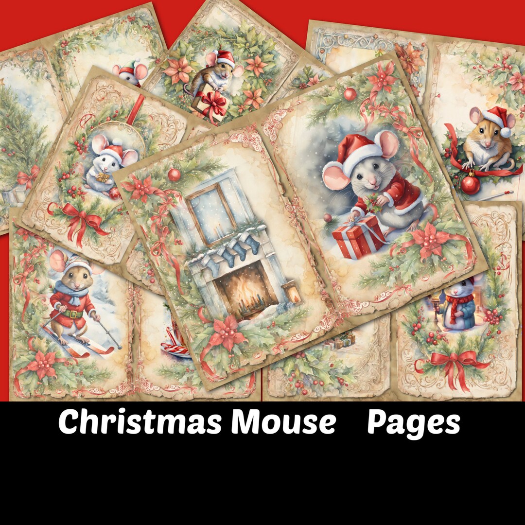 Christmas Mouse Journal Pages Shabby Holiday Printable Journal Junk Kit ...