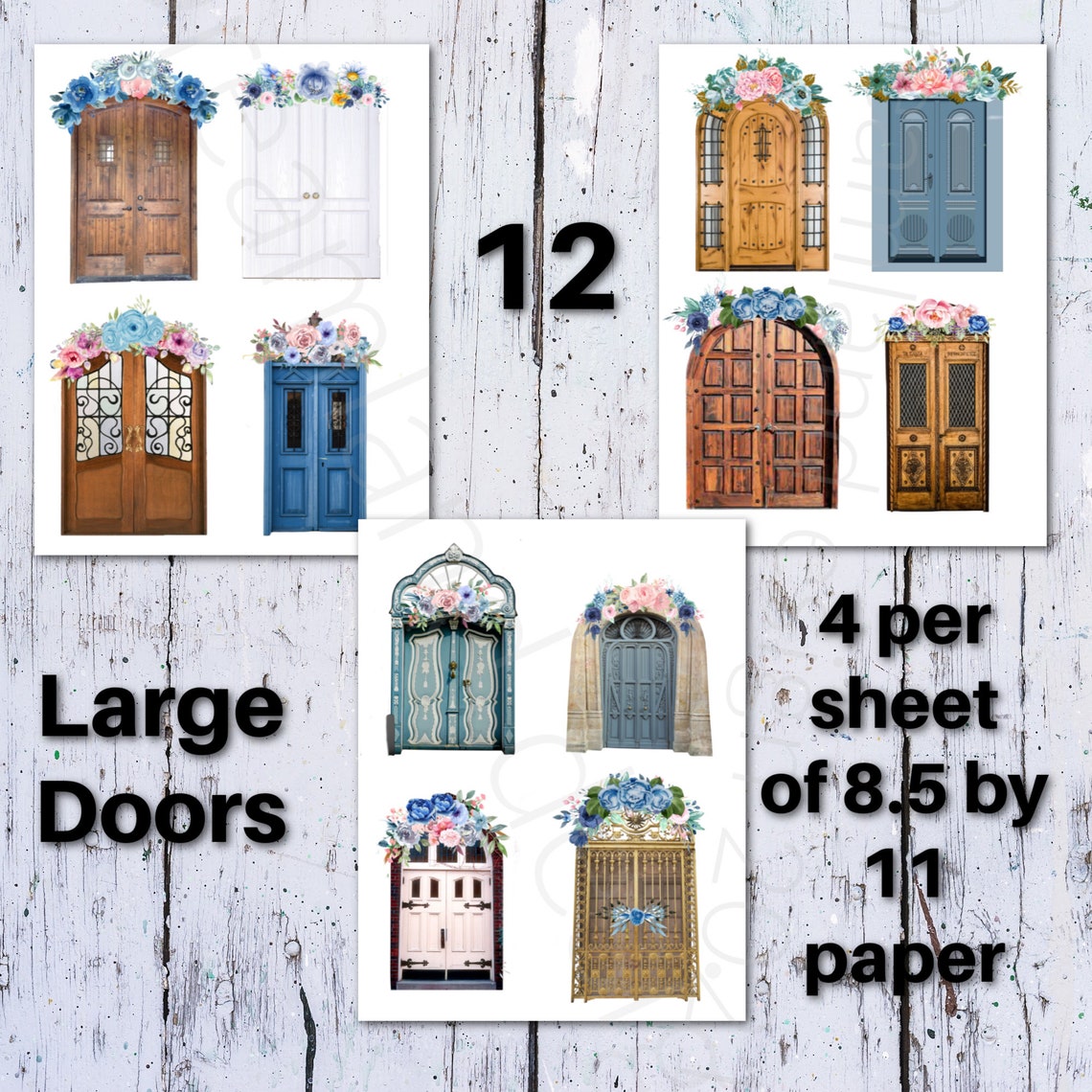 Doors Junk Journal Supply Printable Floral Wood and Painted | Etsy