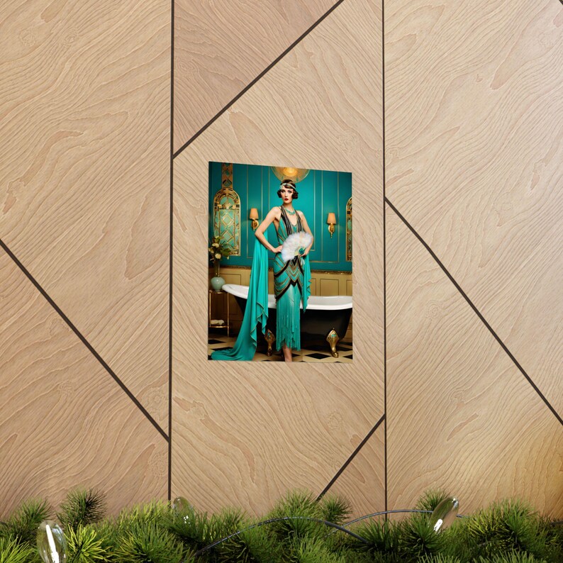 Art Deco Teal Bathroom Print Gatsby Girl Poster Retro Powder Room Wall