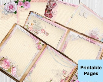Blank Pages Printable Roses Journal Vintage Collage Junk Journal Shabby Pages Paper Supply Pink Roses Digital Dpwnload Images Ephemera