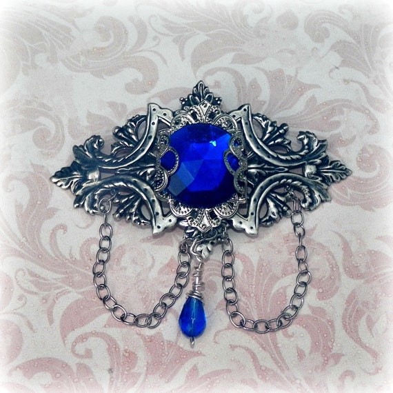 Hair Barrette Victorian Blue Sapphire Silver Vintage French Etsy