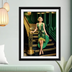 Art Deco Flapper Poster Print Gatsby Girl Art Print Poster Portrait 1920s Style Woman Wall Art Home Decor