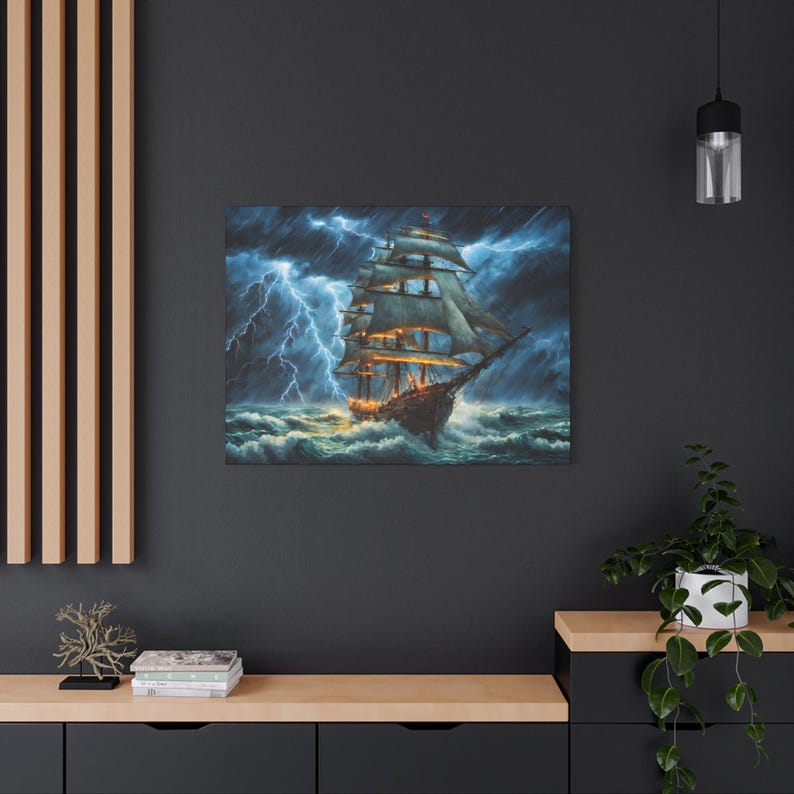 Storm at Sea Oil Painting Canvas Print Nautical Seascape Ships Wall Art