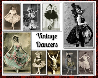 Victorian Dancers Photo Vintage Printable 4 Collage Junk Journal Card Supply Digital Images Ephemera Antique Picture Paper