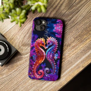 Seahorse Stained Glass Ocean Water Coral Reef Case Slim iphone 16 15 14 13 12 11 Pro Plus Max