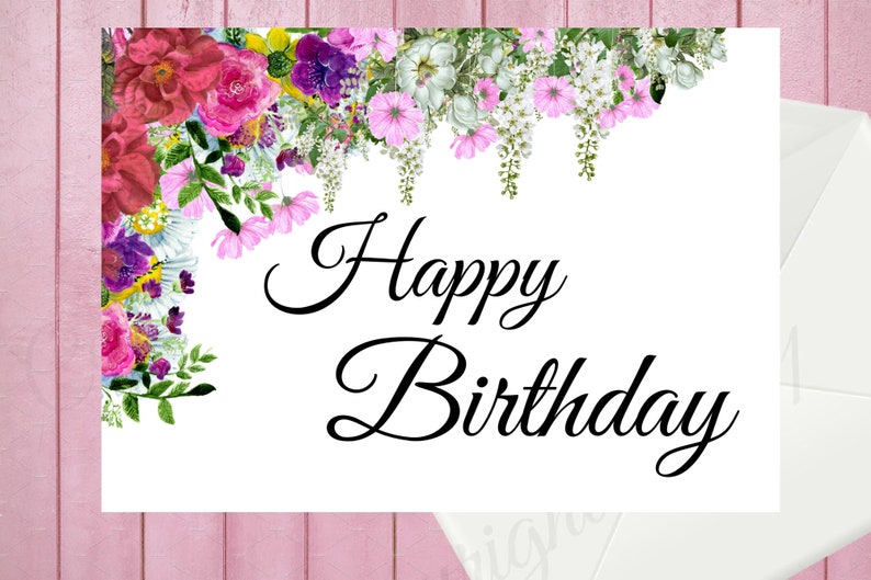 Happy Birthday Card Floral Printable Greeting Card Instant | Etsy