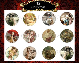 Printable Christmas Tags Retro Vintage Circles Children For 2.5 Inch Cupcake Party Supplies Ornaments Scrapbooking Digital Download Vol 2