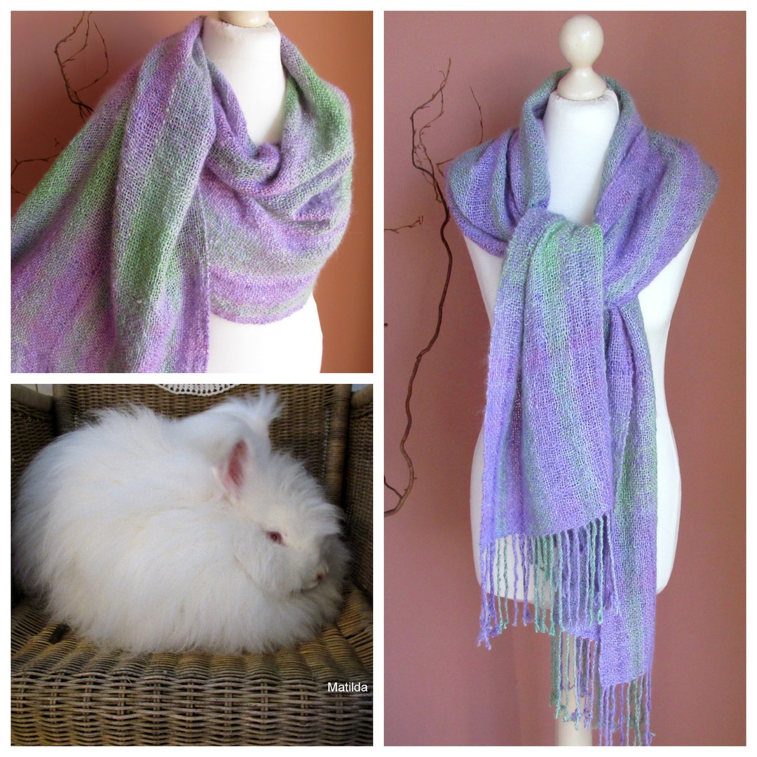 Buy Handwoven Shawl Wrap Pure Angora Rabbit Woven Womens Scarf Lightweight  Plaid Warm Handspun Shoulder Warmer Handmade Scarf Green Lilac Online in