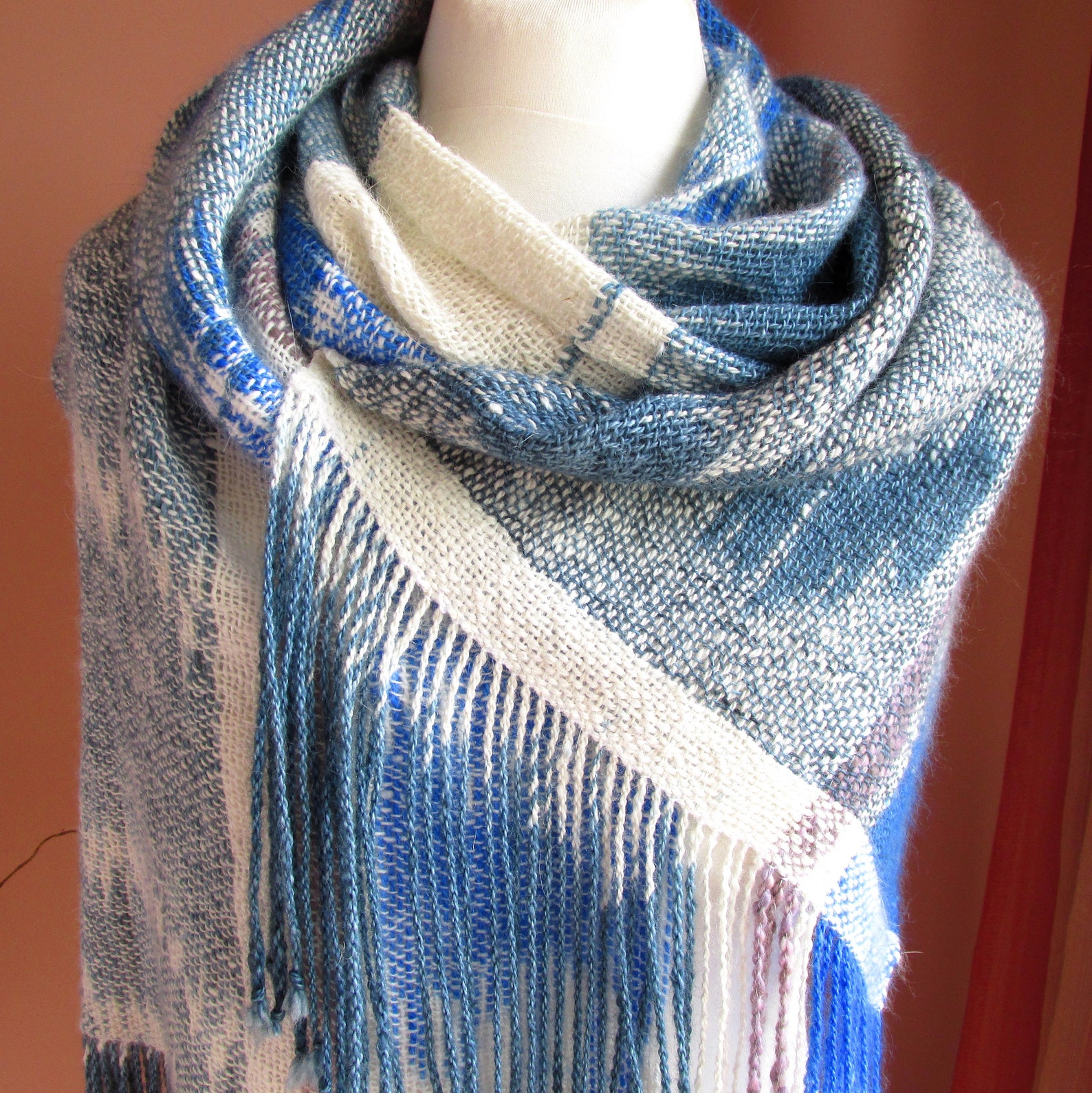 Alpaca and Angora Handwoven Scarf for Women Handmade Woven Ikat Wrap ...
