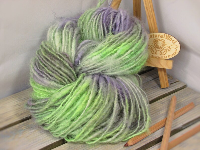 Handspun Single Ply Bulky Yarn in Purple Green Hand Painted Etsy UK