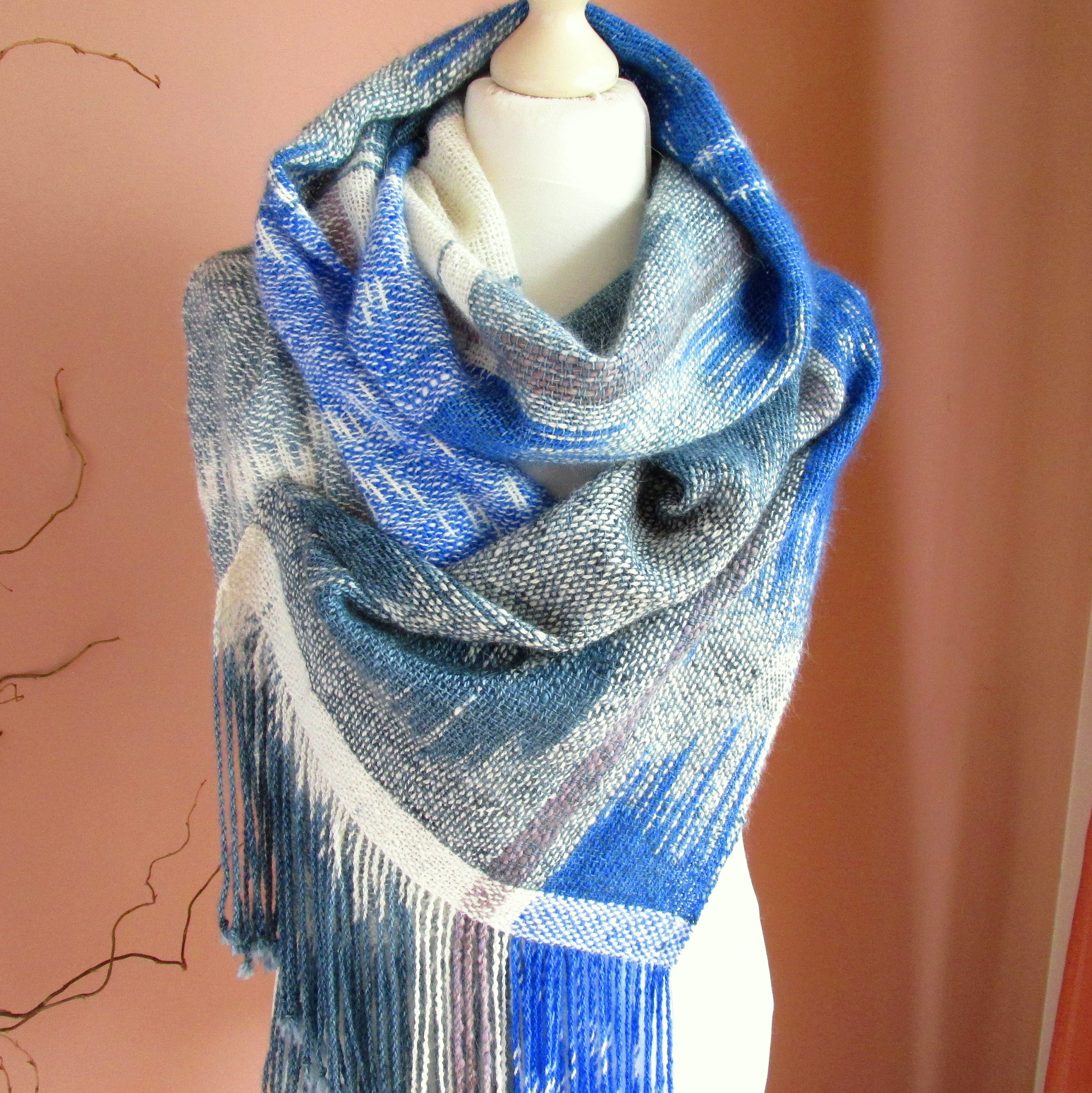 Alpaca and Angora Handwoven Scarf for Women Handmade Woven Ikat Wrap ...
