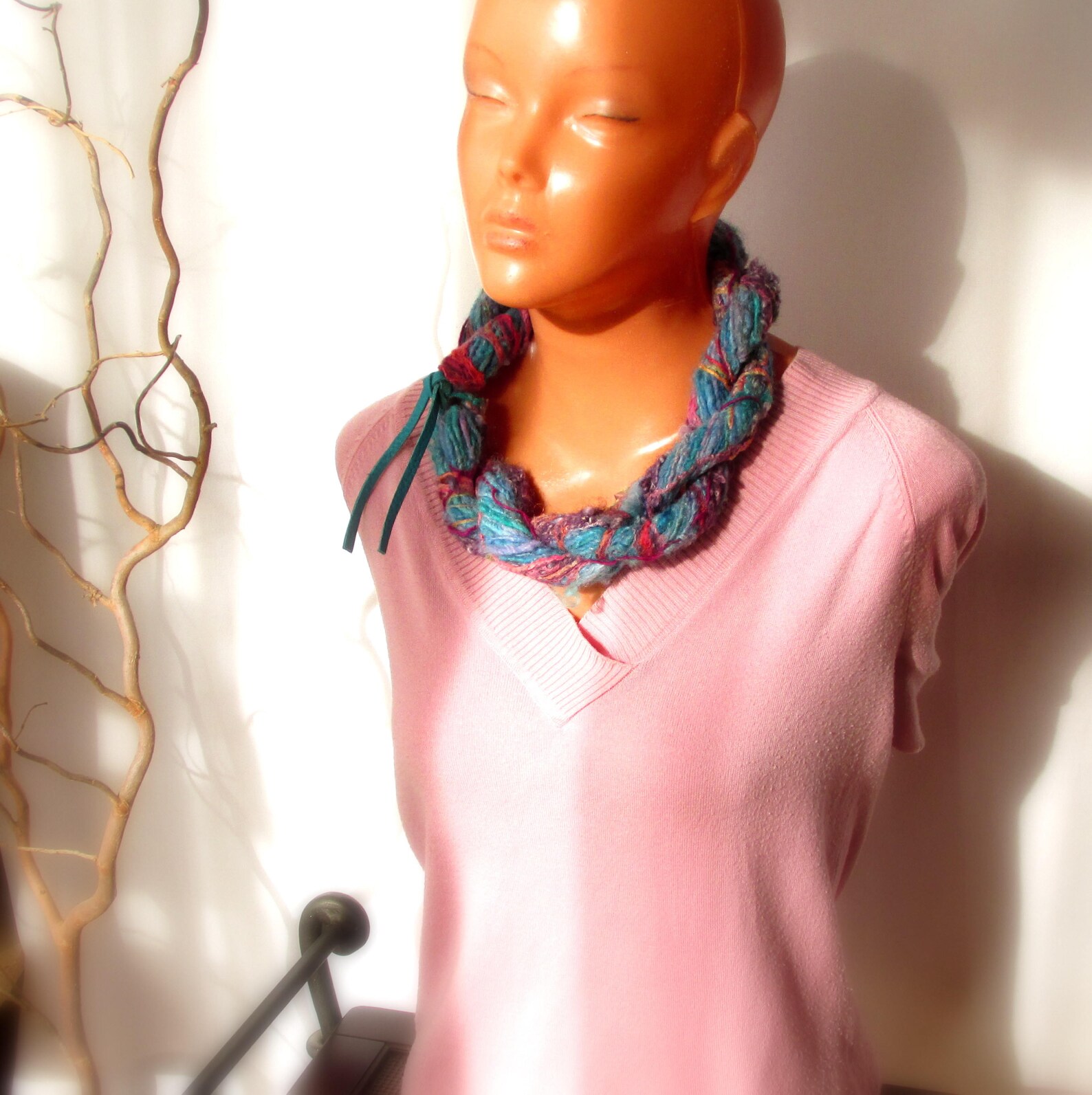 Art Yarn Jewelry Wool Silk Fiber Necklace Colorful Boho Chunky Jewelry