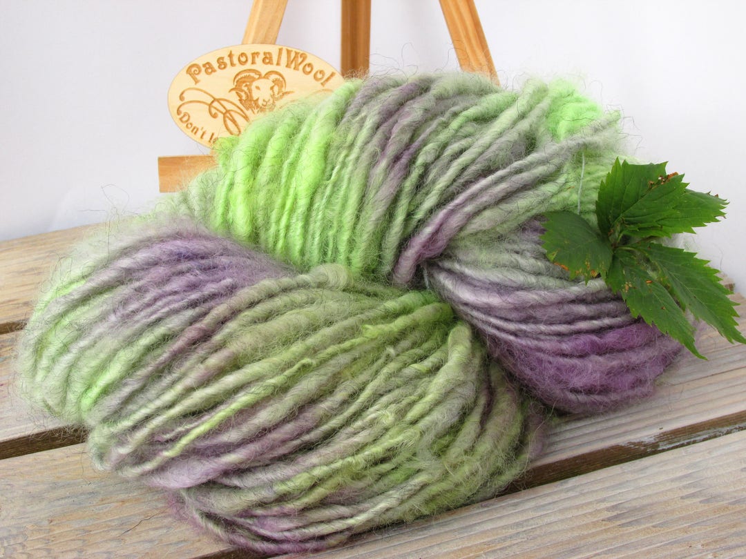 Handspun Single Ply Bulky Yarn in Purple Green Hand Painted Etsy UK