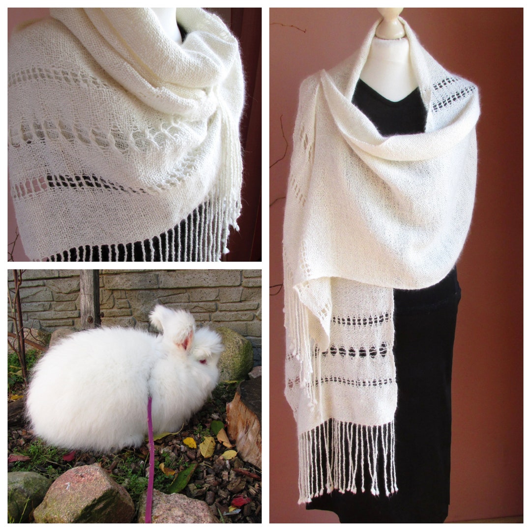 Buy Handwoven Wrap Shawl Angora and Silk White Womens Large Scarf Handmade  Woven Wedding Shawl Pashmina Handspun Ivory Bridal Shawl With Fringe Online 