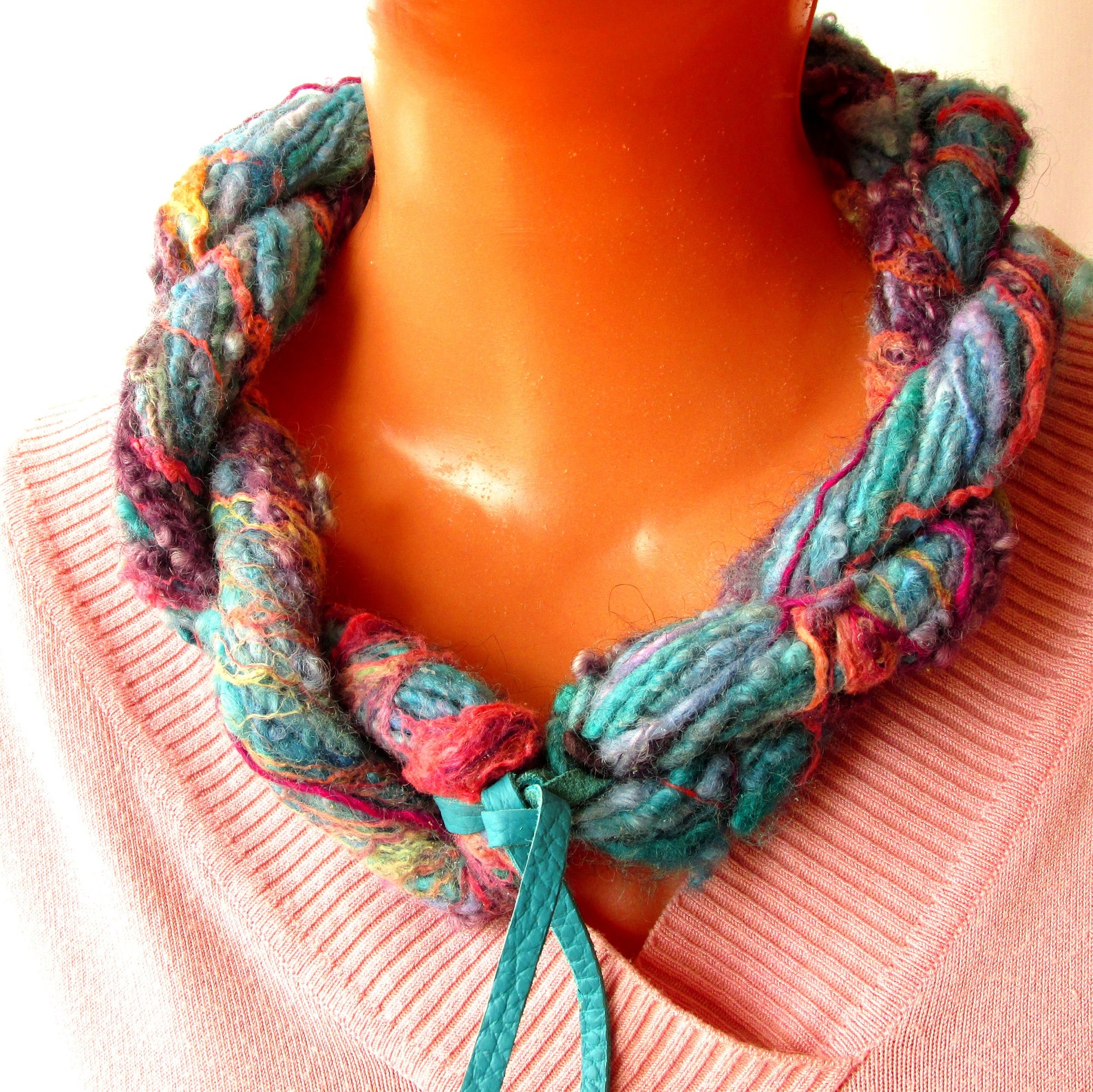 Art Yarn Jewelry Wool Silk Fiber Necklace Colorful Boho Chunky Jewelry