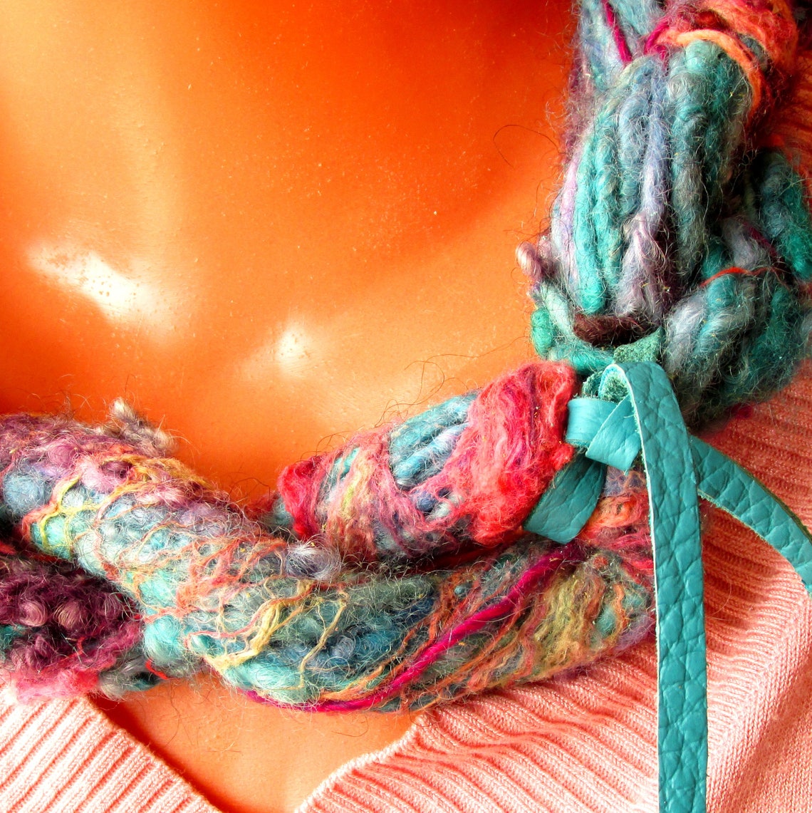 Art Yarn Jewelry Wool Silk Fiber Necklace Colorful Boho Chunky Jewelry