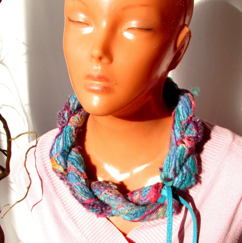 Art Yarn Jewelry Wool Silk Fiber Necklace Colorful Boho Chunky Jewelry