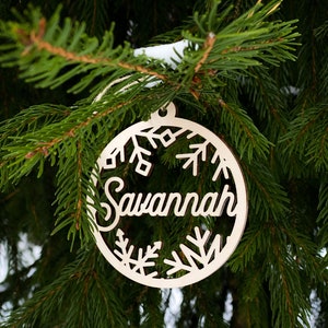Personalized wooden Christmas tree ornament with name