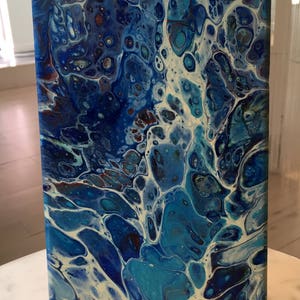 The Ocean . Original Fine Art 6x 12 . Colorful Abstract art on Canvas. Acrylic Painting.Fluid Art Acrylic. image 3