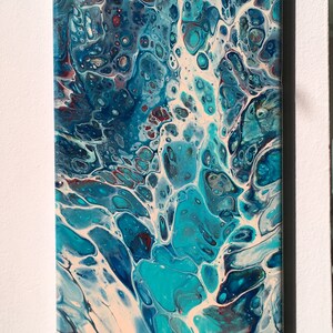 The Ocean . Original Fine Art 6x 12 . Colorful Abstract art on Canvas. Acrylic Painting.Fluid Art Acrylic. image 4