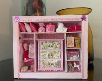 Baby Girl. Miniature Scene .Shadow Box .Unique 3D Girl Shadow Box.My Little Closet 8x10. Nursery Decor Gift Box.Dollhouse Miniature.Diorama.