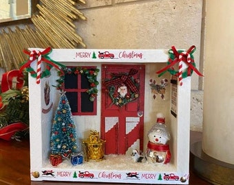 Christmas Shadow Box Merry Christmas Ornament Miniature Diorama Doll House Miniature 8x10 inch.