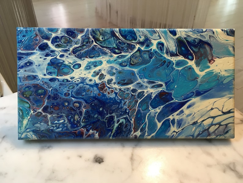 The Ocean . Original Fine Art 6x 12 . Colorful Abstract art on Canvas. Acrylic Painting.Fluid Art Acrylic. image 5