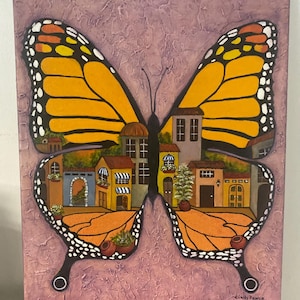 THE BUTTERFLY TOWN &quot; Original Art Painting on Canvas ,16x20.Oil on  Canvas.Butterfly on Canvas.Colorful Butterfly.