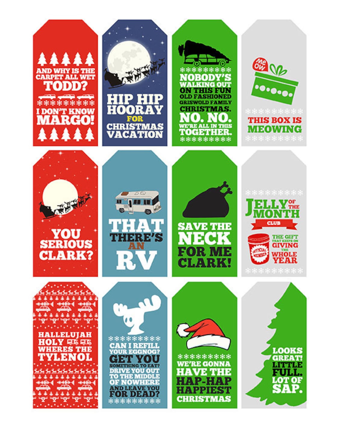 Christmas Vacation Quote Gift Tags Printable Typography Etsy