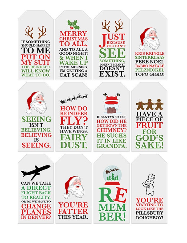 The Santa Clause Quote Gift Tags Printable Typography Etsy