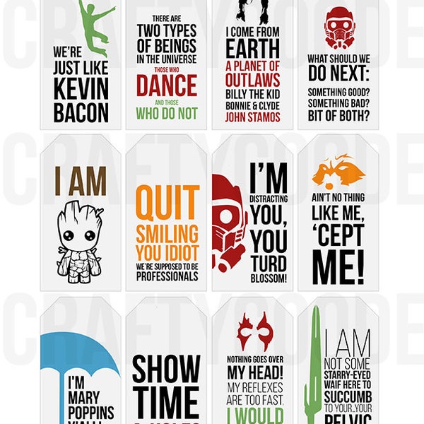 Guardians of the Galaxy Vol. 1 & 2 Quote Gift Tags | Printable | Typography