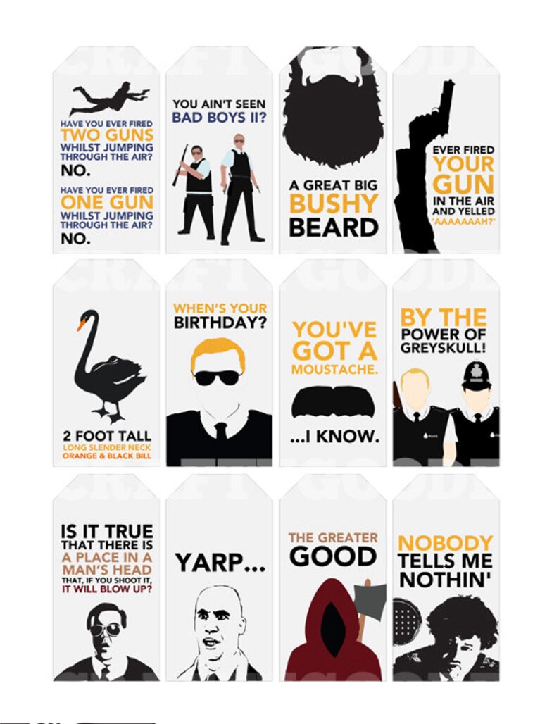 Hot Fuzz Quote Gift Tags Printable Typography | Etsy