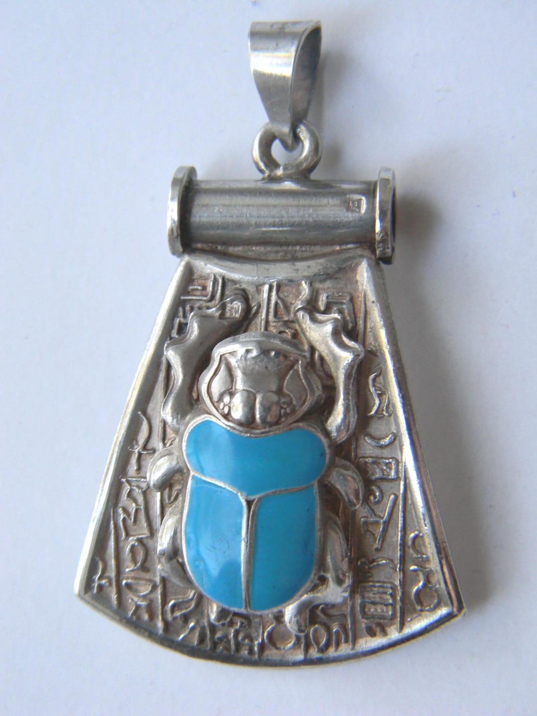 Art Deco Egyptian Revival Scarab Pendant: Sterling Silver Turquoise ...