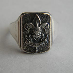 1950s Vintage Mid Century Sterling Silver Boy Scout Eagle Scout Signet Ring Size 7, Sterling Boy Scout Signet Ring, Vintage Scout Ring