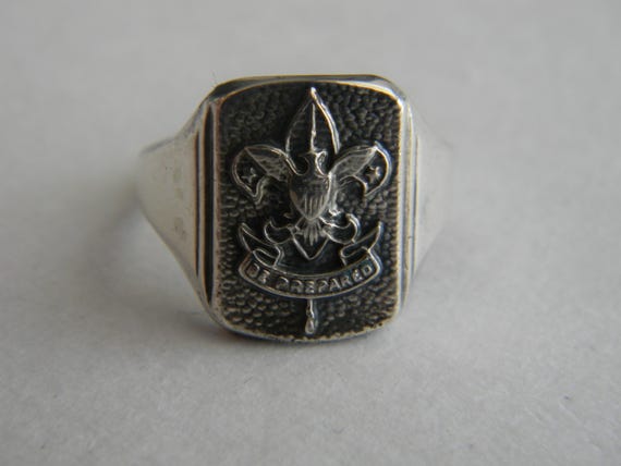 Vintage 1950s Sterling Silver Boy Scout Eagle Signet Ring Size