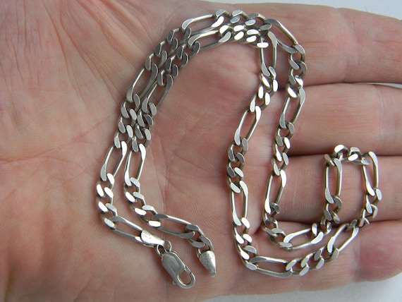 Sterling Silver Figaro Chain Necklace: 5mm Italia… - image 2