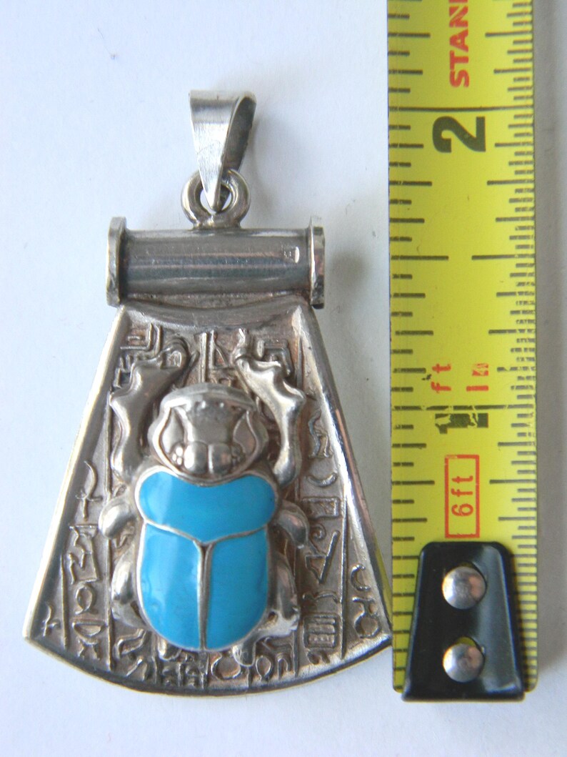 Art Deco Egyptian Revival Scarab Pendant: Sterling Silver Turquoise ...