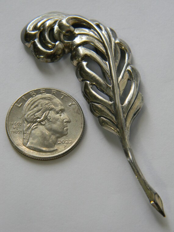 Lang Sterling Silver 1940s Feather Quill Brooch C… - image 4