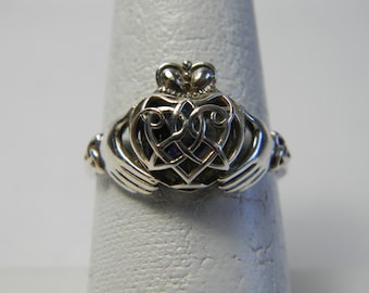Anillo Claddagh celta con corazones enjaulados, talla 8,25, amatista, topacio y zafiro, plata de ley 925