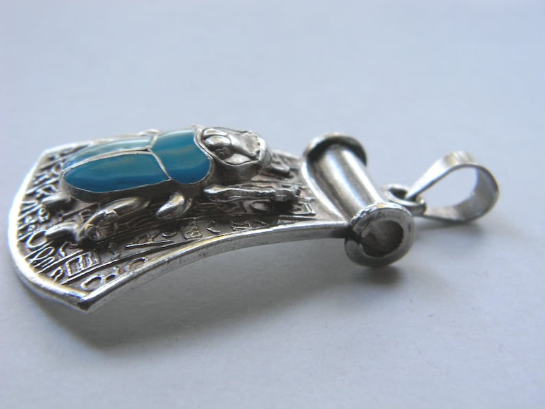 Art Deco Egyptian Revival Scarab Pendant: Sterling Silver Turquoise ...