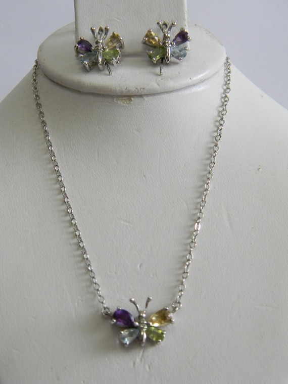 Ross Simons Multi-Gemstone Butterfly Necklace and… - image 2