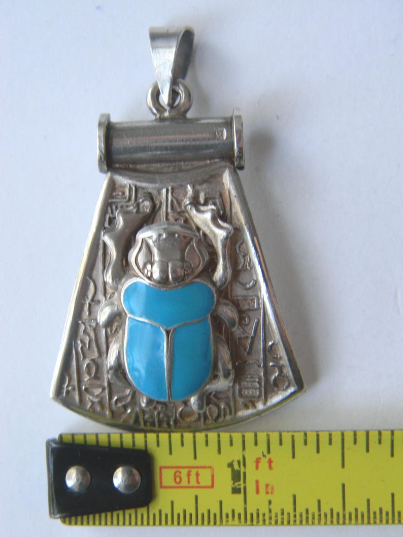 Art Deco Egyptian Revival Scarab Pendant: Sterling Silver Turquoise ...