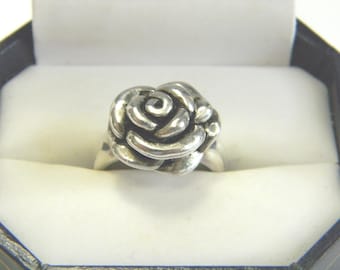 Anillo vintage con forma de rosa, talla 7.5, de diseño inspirado en la marca "K", 15 mm, plata de ley 925.