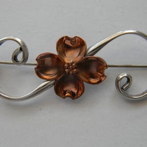 1930s Stuart Nye Vintage 925 Sterling Silver & Copper Dogwood Flower Brooch or Pin