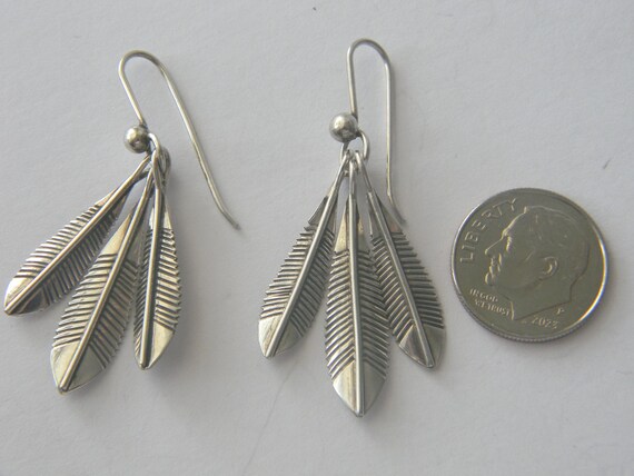 Sterling Silver Solid Weld 3 Feather Dangle Earri… - image 2