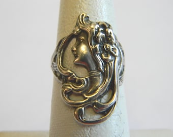 Antieke art nouveau 925 sterlingzilver meisjesring maat 6,75 godin, vrouw, fee