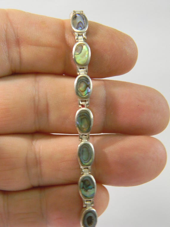 Abalone Shell Solid Sterling Silver, Oval Link Br… - image 9